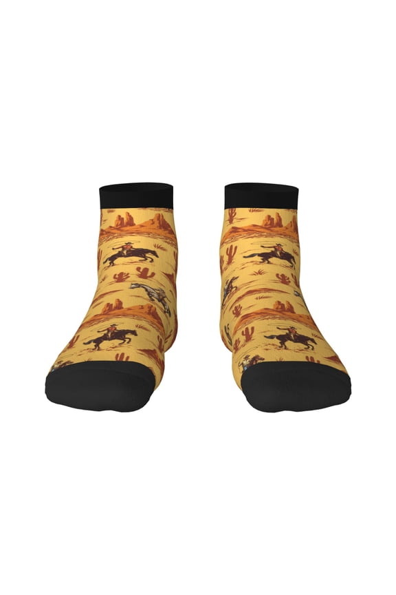 Brave Cowboys Pattern Quarter Crew Socks,Toe Seamed Ankle Socks,Cotton Cushioned Breathable Athletic Crew Sports Socks