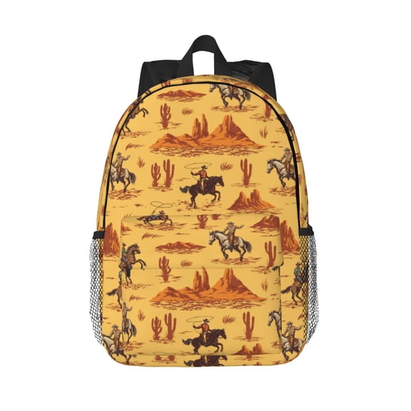 Rateoe Brave Cowboys Pattern Student Backpack Water-resistant Backpack 15-inch Laptop Backpack Lightweight Adjustable School Backpack