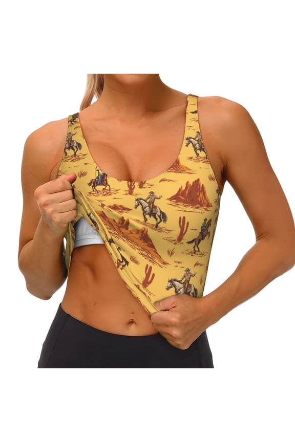 Brave Cowboys Print Womens' Sports Bras Scoop Neck Sports Vest- Padded U Back Seamless High Impact Support