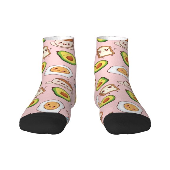 Rateoe Breakfast Pattern Quarter Crew Socks,Toe Seamed Ankle Socks,Cotton Cushioned Breathable Athletic Crew Sports Socks