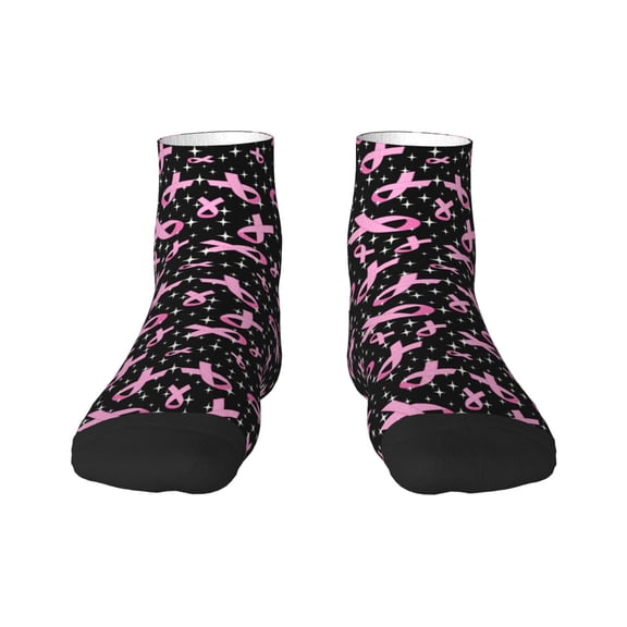 Rateoe Breast Cancer Awareness (2) Pattern Quarter Crew Socks,Toe Seamed Ankle Socks,Cotton Cushioned Breathable Athletic Crew Sports Socks