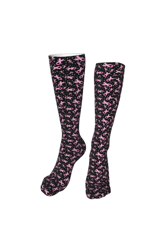 Breast Cancer Awareness (2) print Women's Men's Novelty 20in Crew Socks Cotton Socks Knee High Socks for Walking,Running,Nurses,Pregnancy-One Size