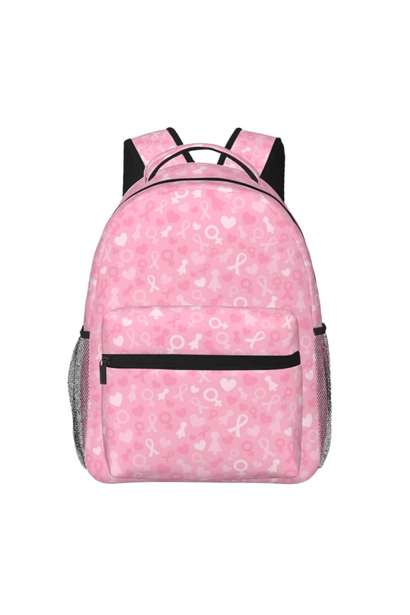 Breast Cancer Awareness Pattern Casual Backpack for School, Work, Travel Adjustable Straps, Multiple Compartments Ergonomic Design, Fits Laptops and Tablets