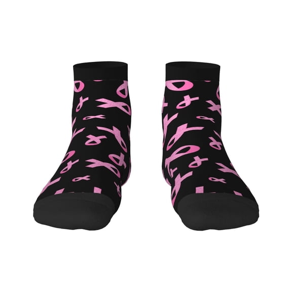 Rateoe Breast Cancer Awareness Pattern Quarter Crew Socks,Toe Seamed Ankle Socks,Cotton Cushioned Breathable Athletic Crew Sports Socks