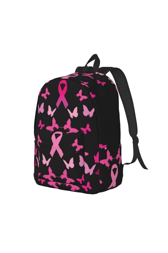 Breast Cancer Pattern Durable Canvas Backpack for Men & Women – Stylish & Lightweight – Adjustable Straps, Multiple Pockets – Fits 15-17 Inch LaptopsMedium