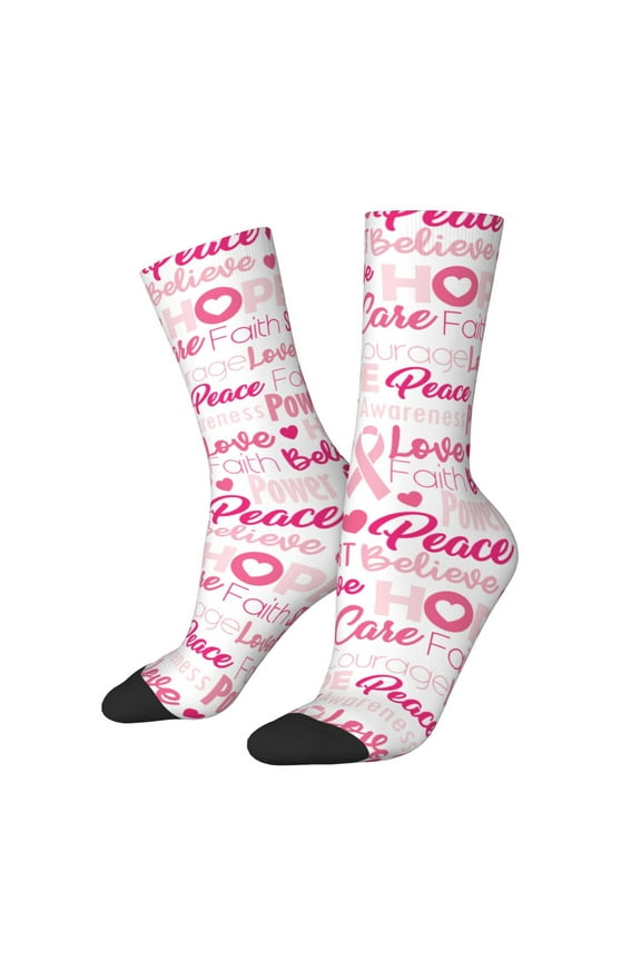 Breast Cancer Pink Ribbons Awareness (2) for Women Casual Calf Socks - Cute Crew Socks - Thin Soft Above Ankle Socks Size 5-11