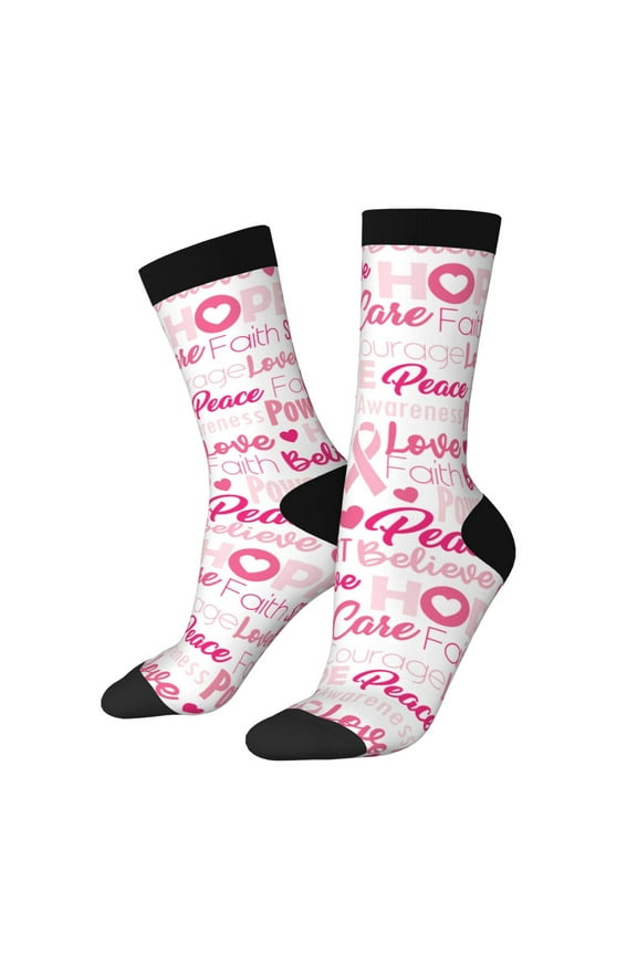 Breast Cancer Pink Ribbons Awareness (2) for Women Casual Calf Socks - Cute Crew Socks - Thin Soft Above Ankle Socks Size 5-11