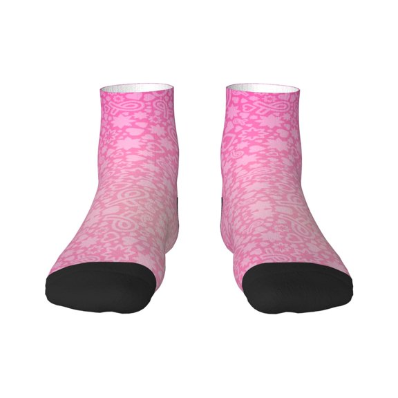 Rateoe Breast Cancer Pink Ribbons Awareness Pattern Quarter Crew Socks,Toe Seamed Ankle Socks,Cotton Cushioned Breathable Athletic Crew Sports Socks