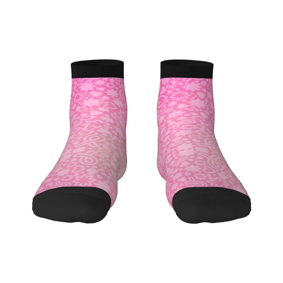 Rateoe Breast Cancer Pink Ribbons Awareness Pattern Quarter Crew Socks,Toe Seamed Ankle Socks,Cotton Cushioned Breathable Athletic Crew Sports Socks