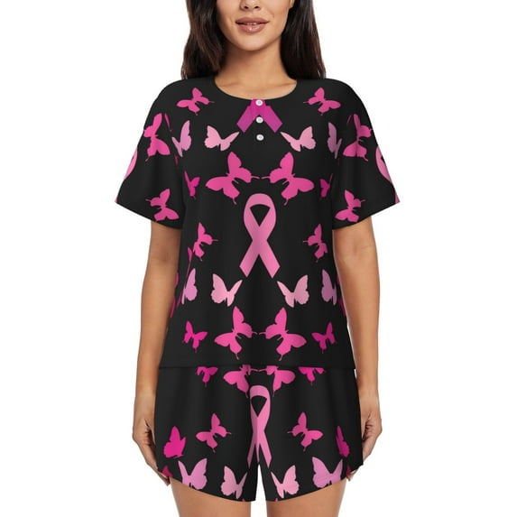 Rateoe Breast Cancer for 2 Piece Short Sleeves Pajama Sets Casual Lounge Sleepwear Ladies Pjs Sets with Pocket-Large