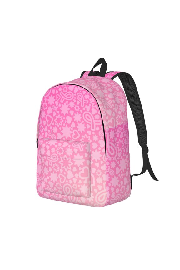 Breast CancerN Ribbons Awareness Pattern Durable Canvas Backpack for Men & Women – Stylish & Lightweight – Adjustable Straps, Multiple Pockets – Fits 15-17 Inch LaptopsSmall