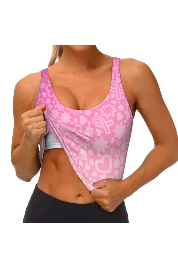 Breast CancerN Ribbons Awareness Print Womens' Sports Bras Scoop Neck Sports Vest- Padded U Back Seamless High Impact Support