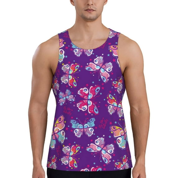 Rateoe Bright Butterflies Pattern Sleeveless Gym Shirt Muscle Tee Breathable Workout Shirt Slim-Fit Tank Quick Dry Fit Muscle Tank Top Bodybuilding Sleeveless T Shirt-XX-Large