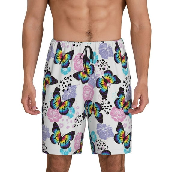 Rateoe Bright Butterflies1 Print Men's Lounge Shorts – Soft & Breathable Pajama Bottoms with Pockets, Elastic Waistband, Lightweight Sleepwear for Nightwear & Loungewear-XX-Large