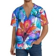 thumbnail image 1 of Rateoe Bright Flowers Pattern Men's Short Sleeve Classic Shirt, Casual Short-Sleeved Shirt, Lightweight Summer Shirt, Cuban Collar Shirt,Button-Front Shirt-X-Large, 1 of 5