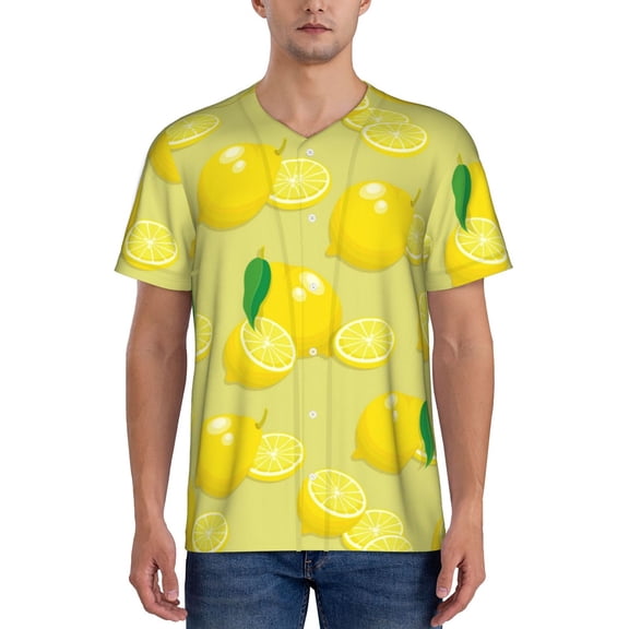 Rateoe Bright Lemons Pattern Men’s Baseball Short Sleeve Polo Shirt, Midweight Men's Shirt Golf Shirt Polo Shirts Quick Dry Short-Medium
