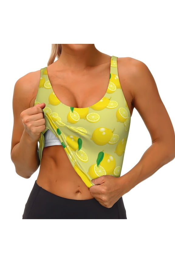 Bright Lemons Print Womens' Sports Bras Scoop Neck Sports Vest- Padded U Back Seamless High Impact Support
