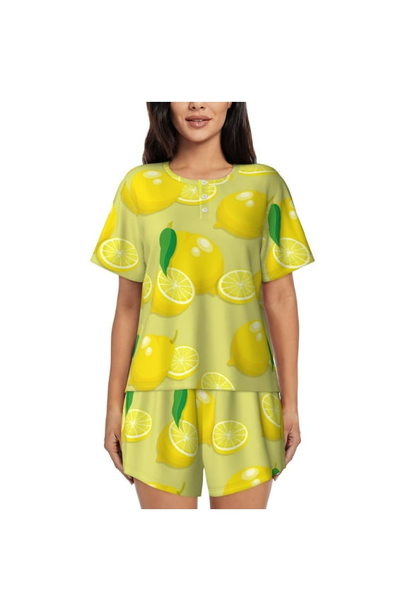 Bright Lemons for 2 Piece Short Sleeves Pajama Sets Casual Lounge Sleepwear Ladies Pjs Sets with Pocket-4X-Large
