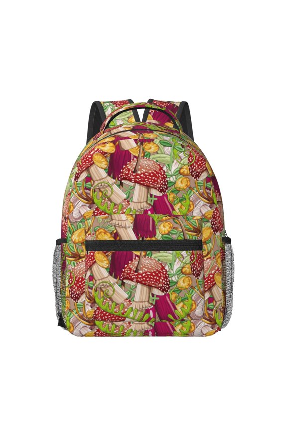 Bright Mushrooms Pattern Durable Student Backpack Laptop Bag- Ergonomic Design, Waterproof Twill Fabric - Ideal for School, Travel, and Outdoor Activities