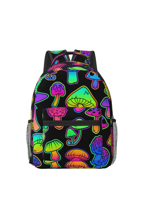 Bright Mushrooms Pattern Durable Student Backpack Laptop Bag- Ergonomic Design, Waterproof Twill Fabric - Ideal for School, Travel, and Outdoor Activities