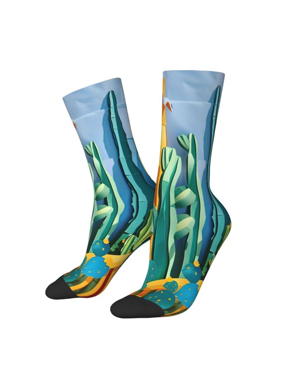Bright Paper Cactus Scene for Women Casual Calf Socks - Cute Crew Socks - Thin Soft Above Ankle Socks Size 5-11