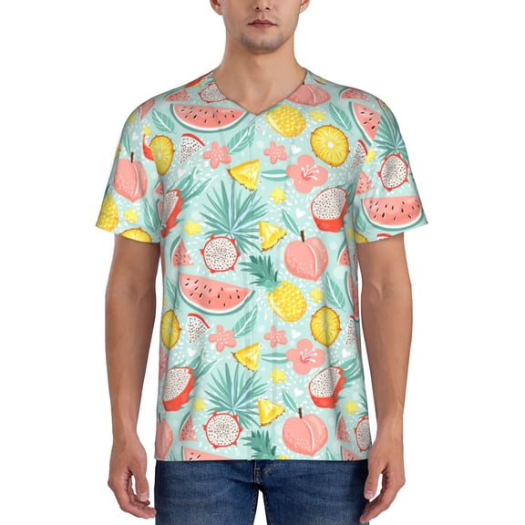 Rateoe Bright Peach Pattern Men’s Baseball Short Sleeve Polo Shirt, Midweight Men's Shirt Golf Shirt Polo Shirts Quick Dry Short-3X-Large