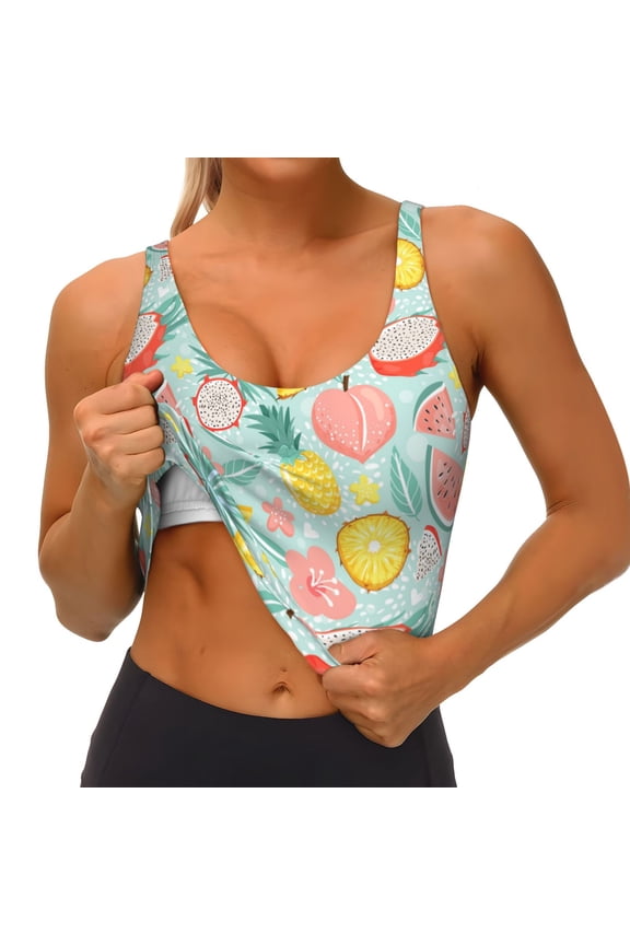 Bright Peach Print Womens' Sports Bras Scoop Neck Sports Vest- Padded U Back Seamless High Impact Support