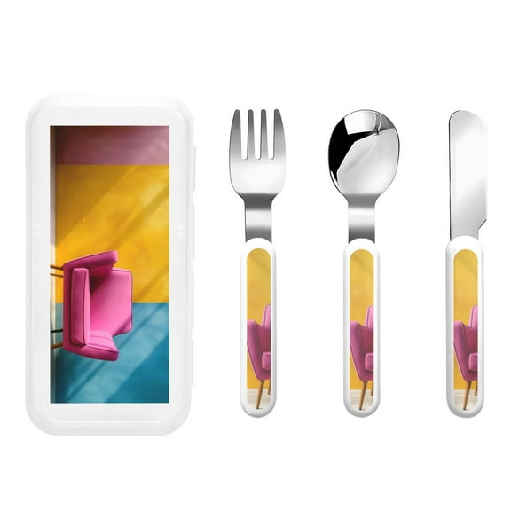 Rateoe Bright Pink Chair for Stainless Steel Kids Silverware Set - Child and Toddler Safe Flatware - Children's Knife, Fork And Spoon Set