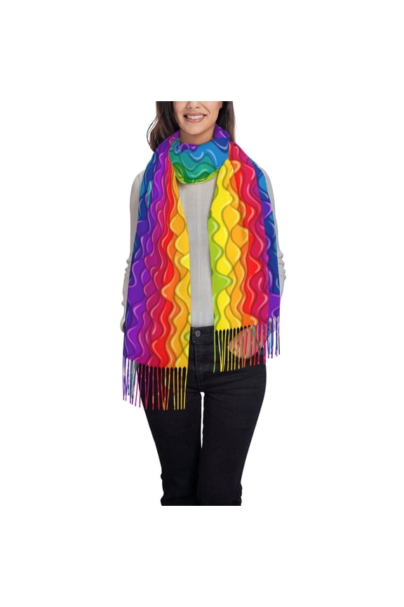 Bright Rainbow Women's Traditional Scarf Wrap Tassel Shawl Fringes Neck Head Shawl Retro Scarf