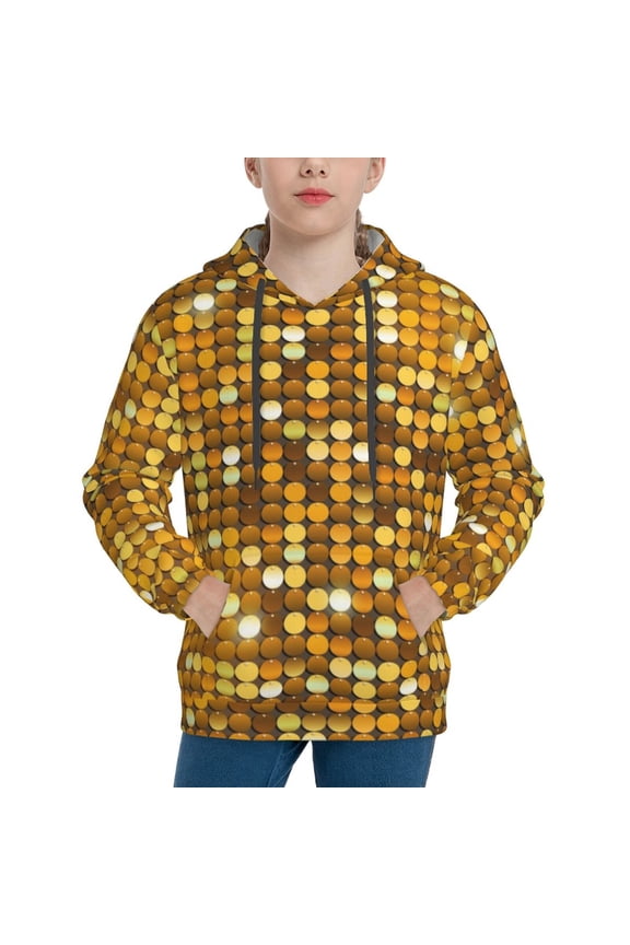 Bright Shiny Golden Pattern Boys Hoodie, Youth Pullover Hooded Sweatshirt, Kangaroo Pocket Hoodie for Kids-Large