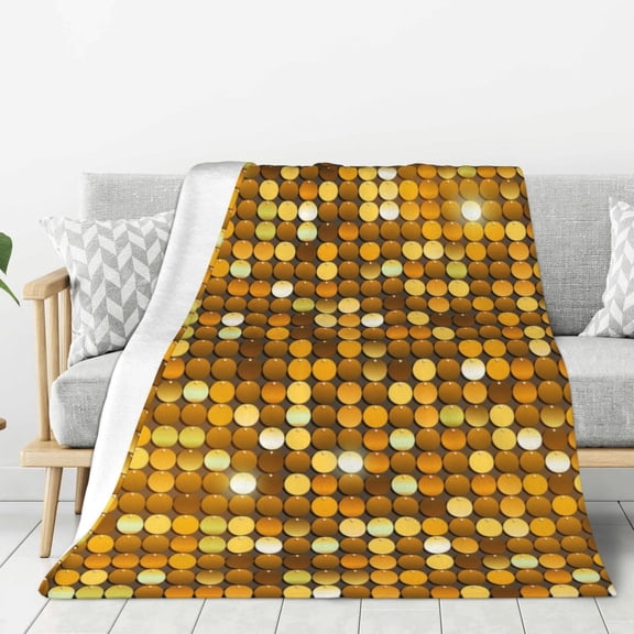 Rateoe Bright Shiny Golden Pattern Flannel Throw Blanket, Ultra-soft Blanket for Bed, Couch, Car, Hypoallergenic Anti-pilling blanket-60"x50"(Vertical)