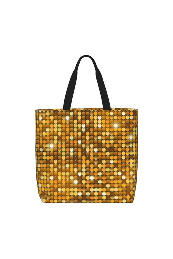 Bright Shiny Golden Print Lightweight Tote Bag for Women, Water-Resistant Shoulder Bag with Zipper, Spacious Casual Handbag for Work, School, Shopping