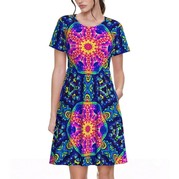 Rateoe Bright Turtles Pattern Women’s Short Sleeve Dress – Casual Elegant Summer A-Line Dress for Everyday Wear