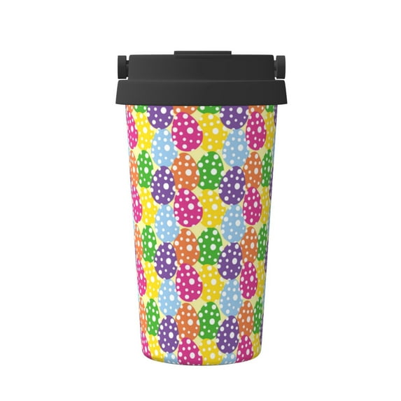 Rateoe Bright and colorful easter eggs Pattern Travel Coffee Mug Tumbler with Flip Lid | Reusable Insulated Stainless Steel Cold Brew Iced Coffee Cup Thermos