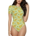 thumbnail image 1 of Rateoe Bright floral elephant Printed Women Rash Guard Short Sleeve,Tummy control Swimsuit Surfing Swimsuit Bathing Suit Short-sleeved Onesie UPF 50+-Large, 1 of 7