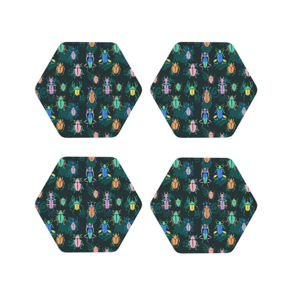 Rateoe Bright ladybugs Printed Drink Coasters Set of 4 Leather Coasters Spill Protection for Table Desk,Durable and Non Slip Leather Coaster ,4 Inches Drink Mats-Hexagon