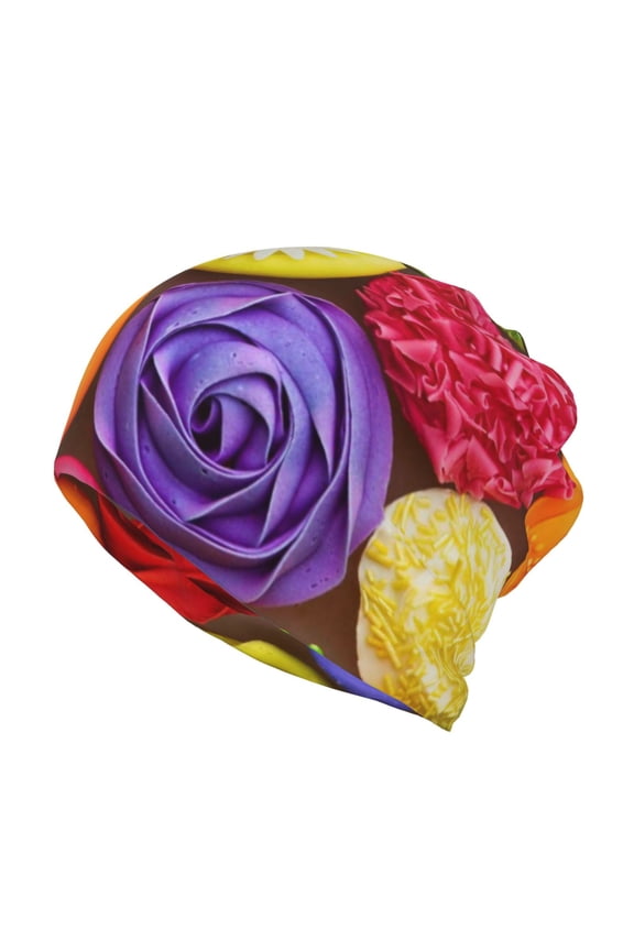 Brightly Colored Cupcakes Cotton Slouchy Beanie Hat for Men/Women,Lightweight Oversize Large Thin Skull Cap Night Sleeping Cap