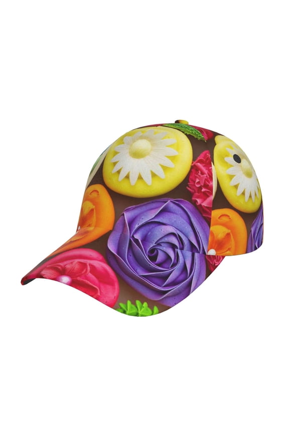 Brightly Colored Cupcakes Pattern Mens Baseball Cap  Adjustable Curved Brim Hat, Soft Cotton Sports Cap for Outdoor, Casual, and Everyday Wear, Comfortable & Breathable