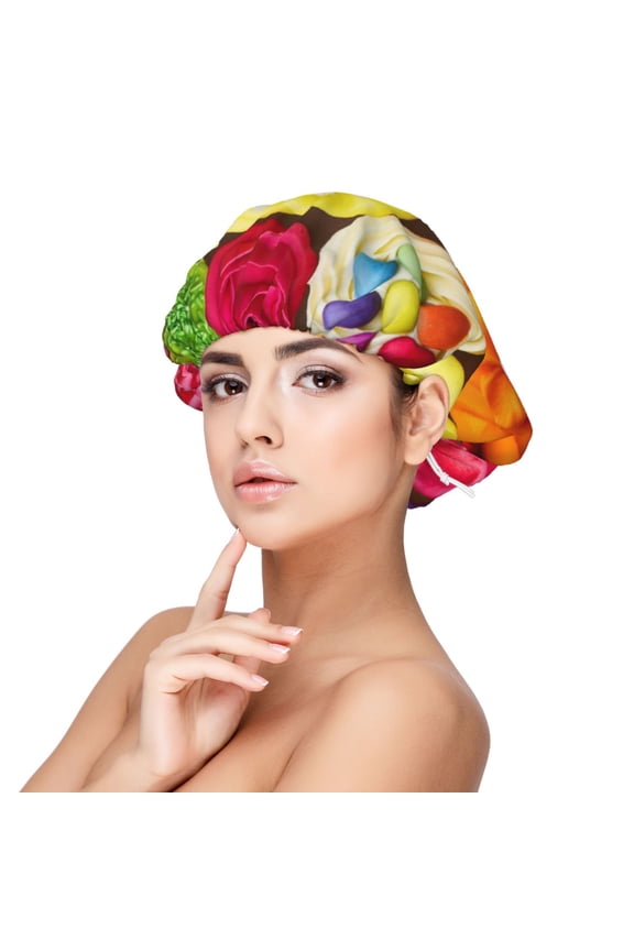 Brightly Colored Cupcakes Pattern Silk Satin Hair Bonnet for Sleeping, Adjustable Sleep Cap Turban for Women , Curly Straight Hair Long Large Braid