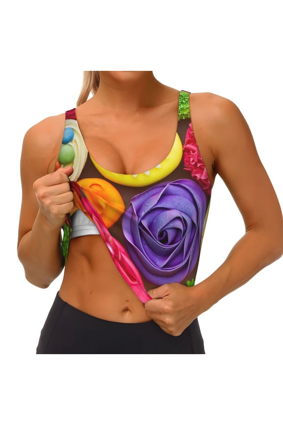 Brightly Colored Cupcakes Print Womens' Sports Bras Scoop Neck Sports Vest- Padded U Back Seamless High Impact Support