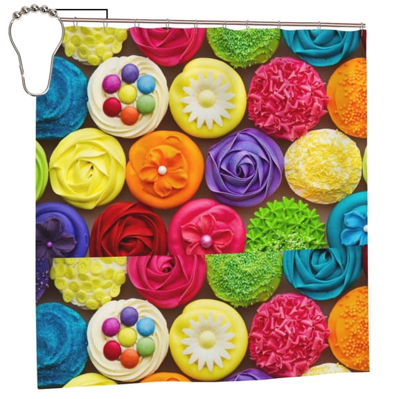 Rateoe Brightly Colored Cupcakes Shower Curtain - Fancy Bathroom Shower Curtain Sets - Waterproof Shower Curtain with Hooks with 12 Plastic Hooks 72x72 Inches