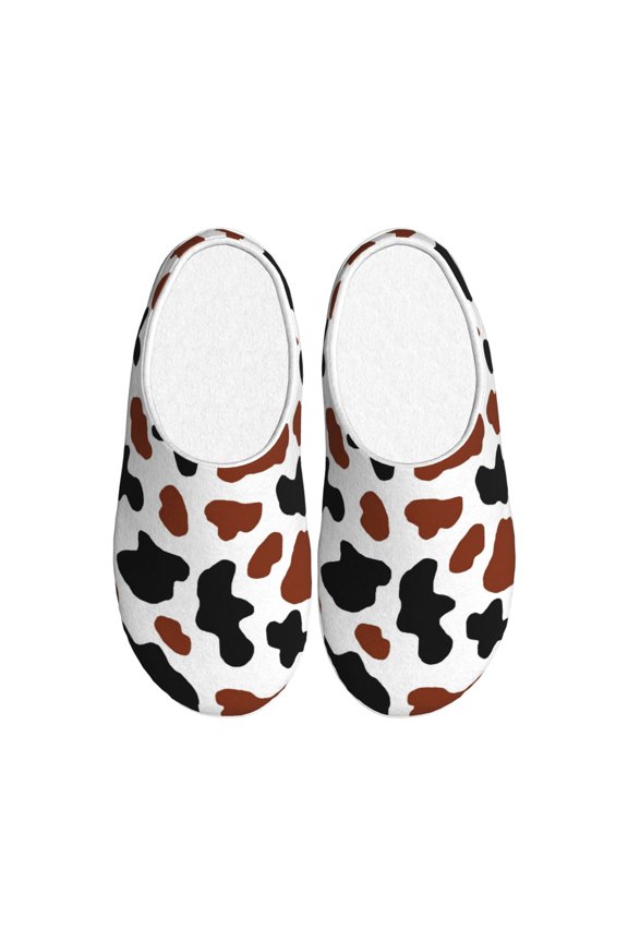 Brown Black Cow Print Women's Men's Cotton Knit Slippers Lightweight Memory Foam Indoor House Shoes with Anti-Skid Sole-46/47