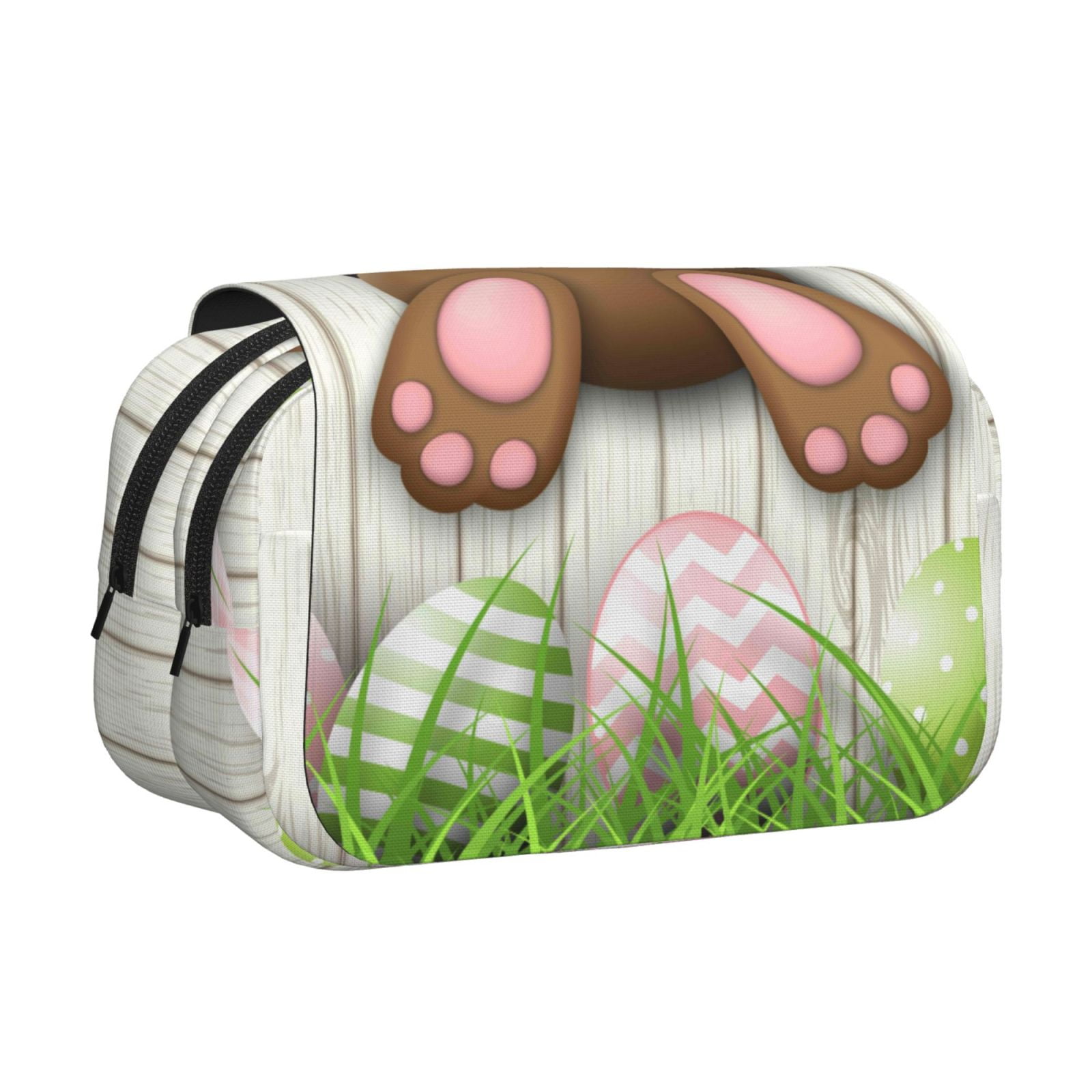 Rateoe Brown Bunny Pattern Double Clamshell Pen Case, Storage Organizer with Two Zipper Compartments– Holds Up to 50 Pencils & Pens