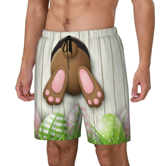 Rateoe Brown Bunny Pattern Men’s Swim Shorts with Compression Liner – Double-Layered Quick-Dry Swimwear, Comfortable & Stretchy Beach Shorts-Large