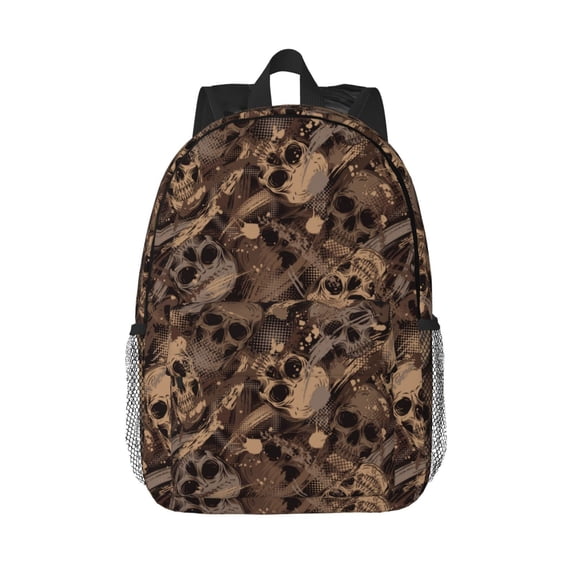 Rateoe Brown Camouflage Skull Pattern Student Backpack Water-resistant Backpack 15-inch Laptop Backpack Lightweight Adjustable School Backpack