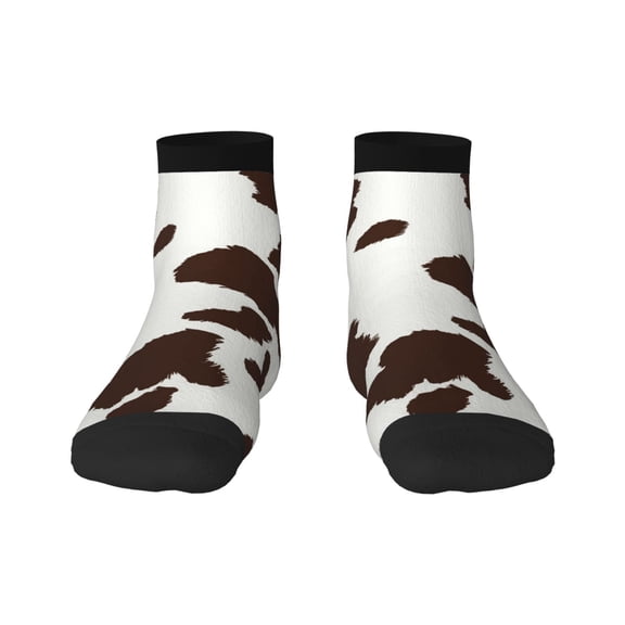 Rateoe Brown Cow Pattern Quarter Crew Socks,Toe Seamed Ankle Socks,Cotton Cushioned Breathable Athletic Crew Sports Socks