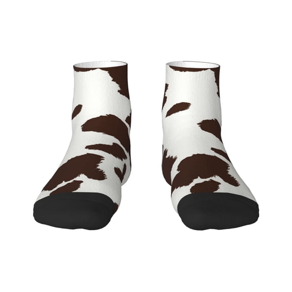 Rateoe Brown Cow Pattern Quarter Crew Socks,Toe Seamed Ankle Socks,Cotton Cushioned Breathable Athletic Crew Sports Socks
