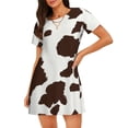thumbnail image 1 of Rateoe Brown Cow Print Women’s Nightdress – Cozy Cotton Short-sleeved Sleep Shirt, Loose-Fit Sleepwear, Perfect for Relaxing and Sleeping, 1 of 6