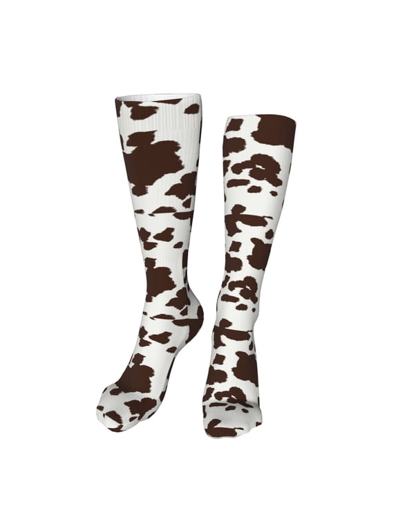 Brown Cow print Women's Men's Novelty 20in Crew Socks Cotton Socks Knee High Socks for Walking,Running,Nurses,Pregnancy-One Size