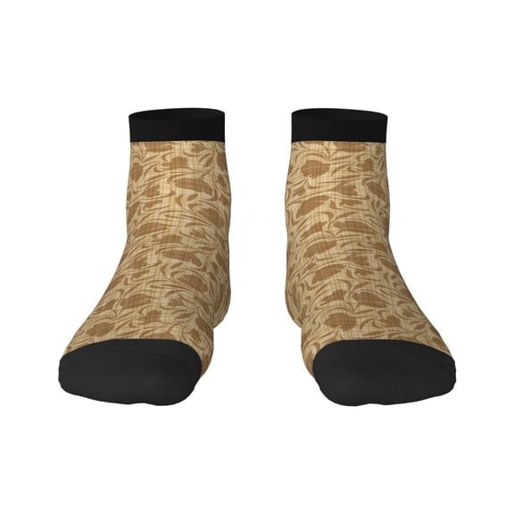 Rateoe Brown Flowers Pattern Quarter Crew Socks,Toe Seamed Ankle Socks,Cotton Cushioned Breathable Athletic Crew Sports Socks